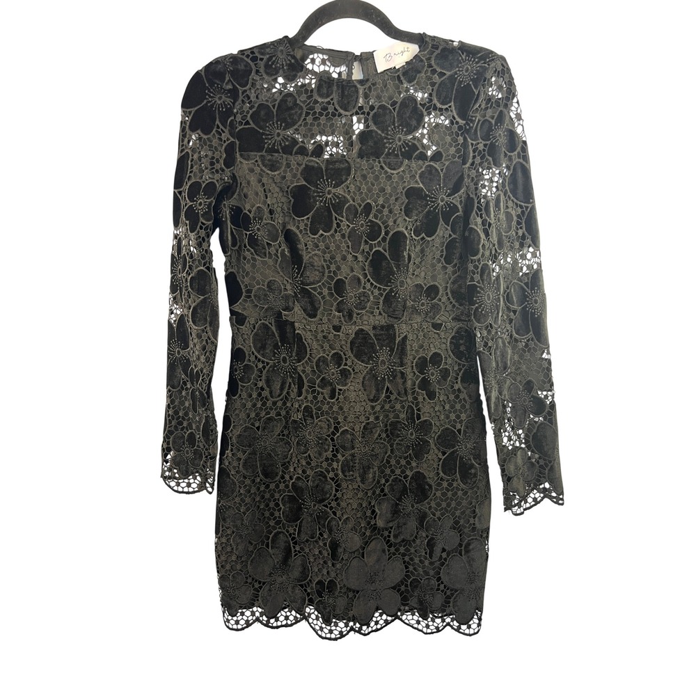 Black Velvet Lace Eyelet Dress SzS Dark Romantic Whimsigoth Fairy Grunge Witchy